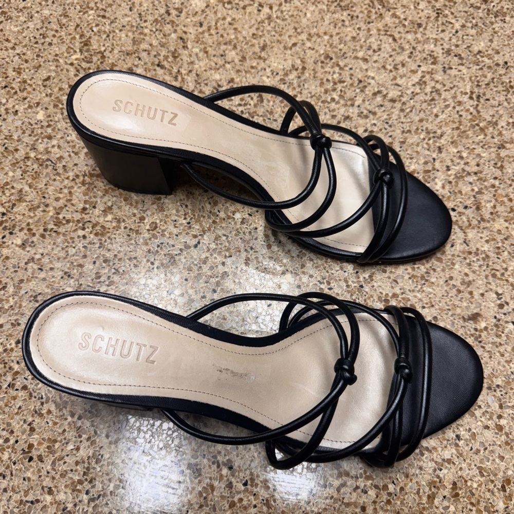 SCHUTZ Princey Black Strappy Block Heels